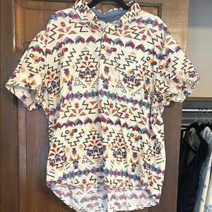 American Eagle Outfitters Geometric Pattern Shirt - Red, Blue, Yellow